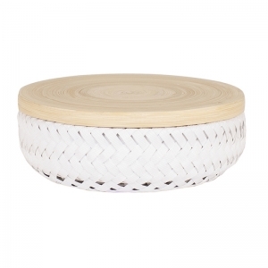 ronde mand met houten deksel white