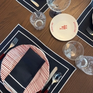 placemat linnen navy/wit